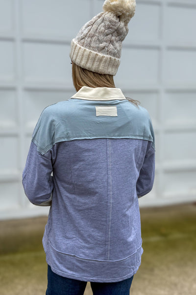 Grey Polo With Blue & Ivory Stripes Back