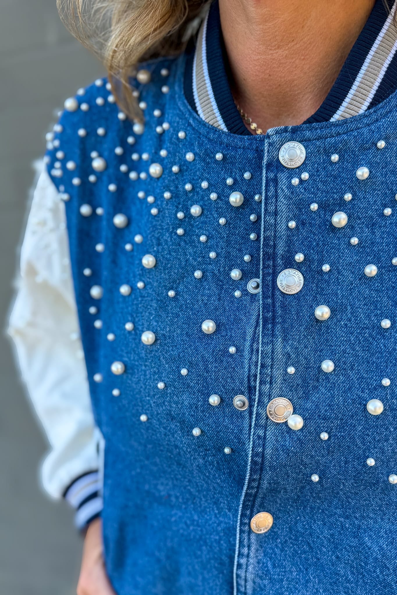 Denim Pearl Jacket Detailed