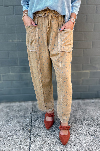 Almond Ditsy Print Mineral Washed Pant