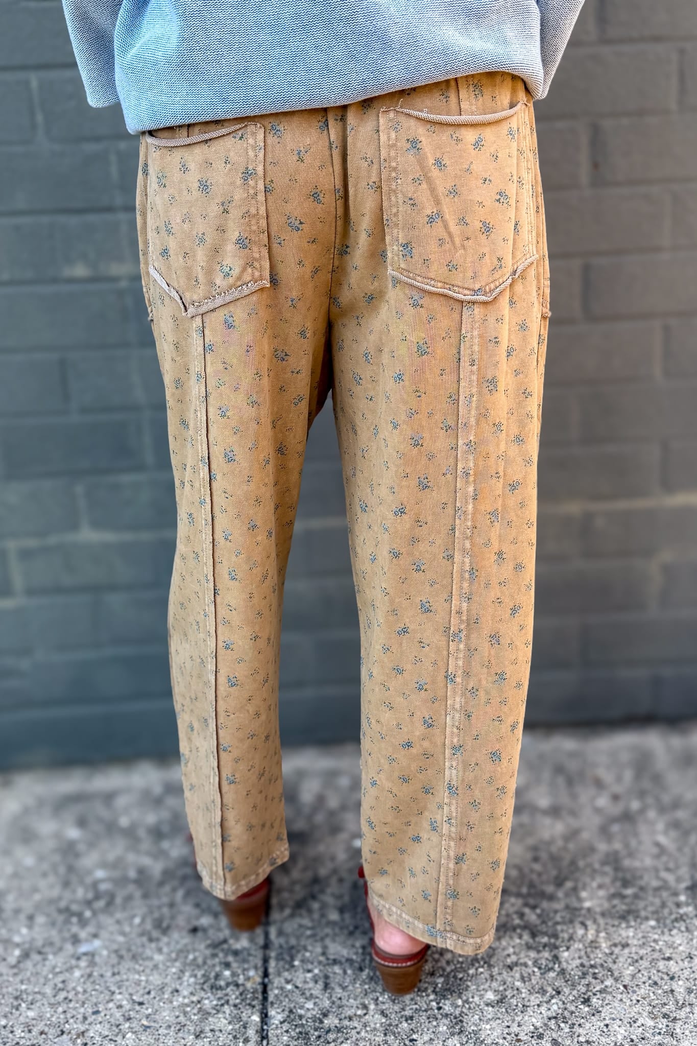 Almond Ditsy Print Mineral Washed Pant Back