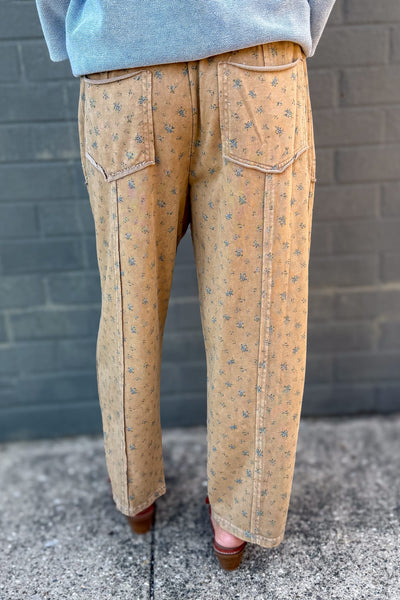Almond Ditsy Print Mineral Washed Pant Back