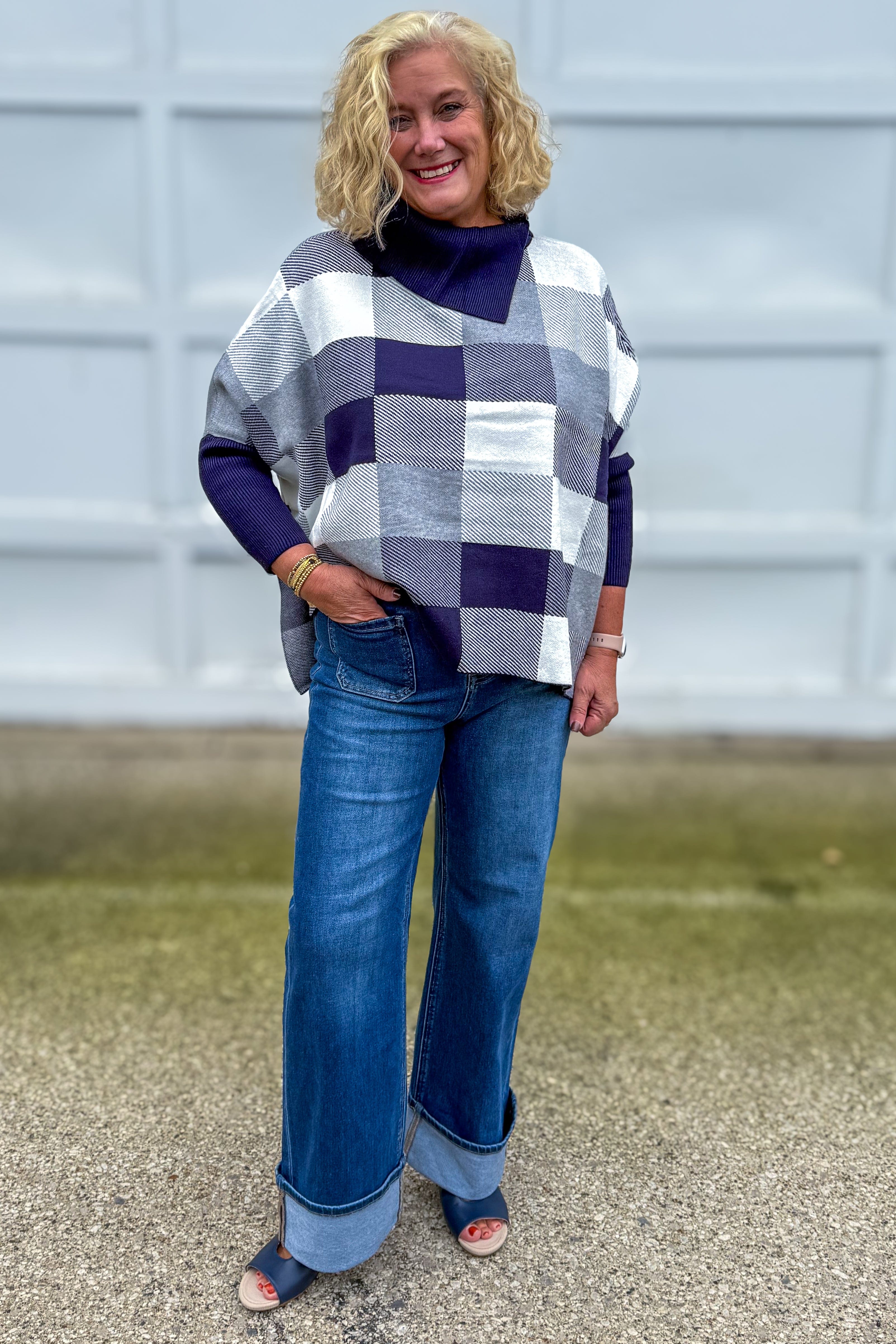 Navy Checker Poncho