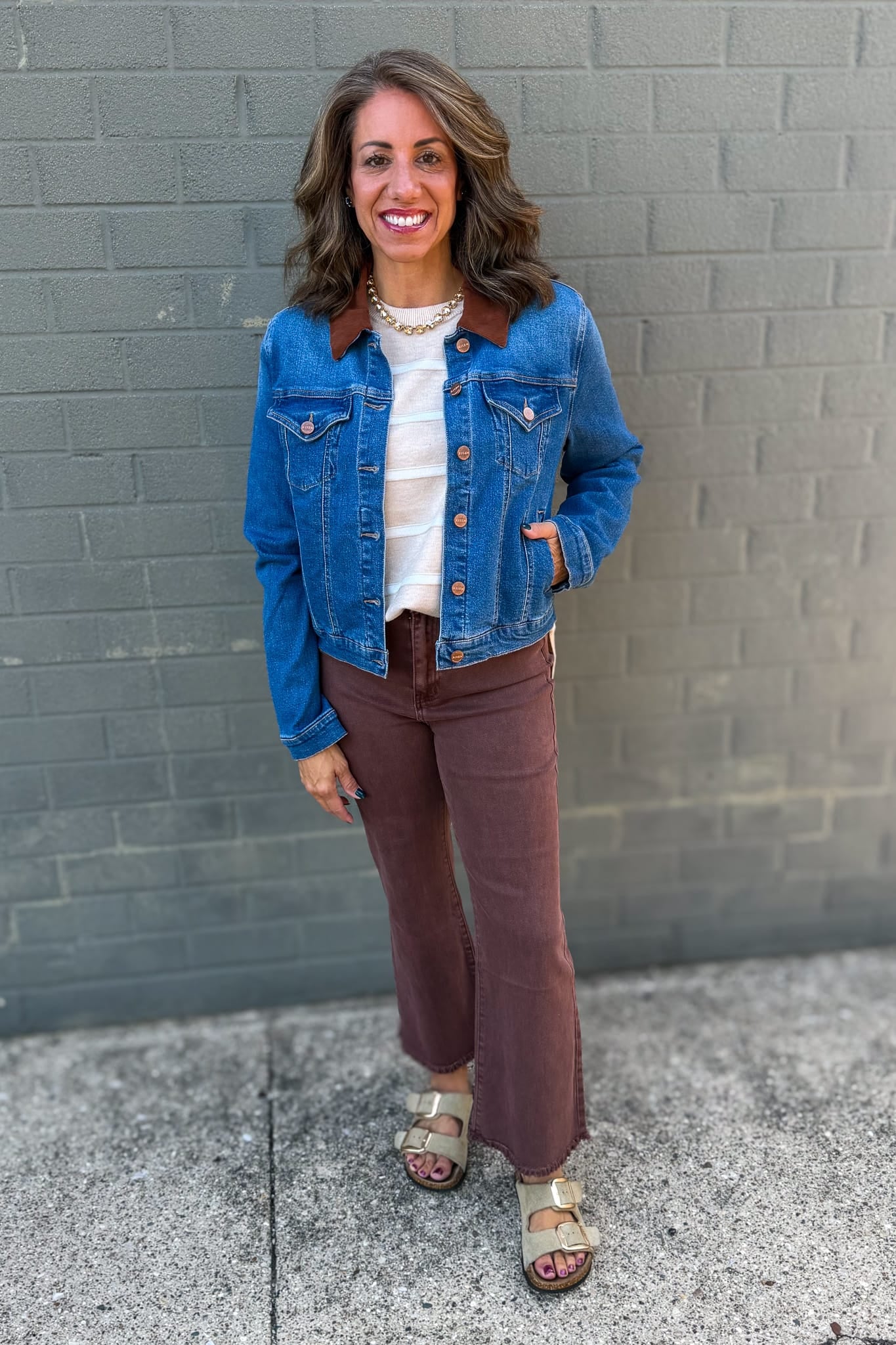 Dark Wash Contrasting Corduroy Collar Denim Jacket Styled