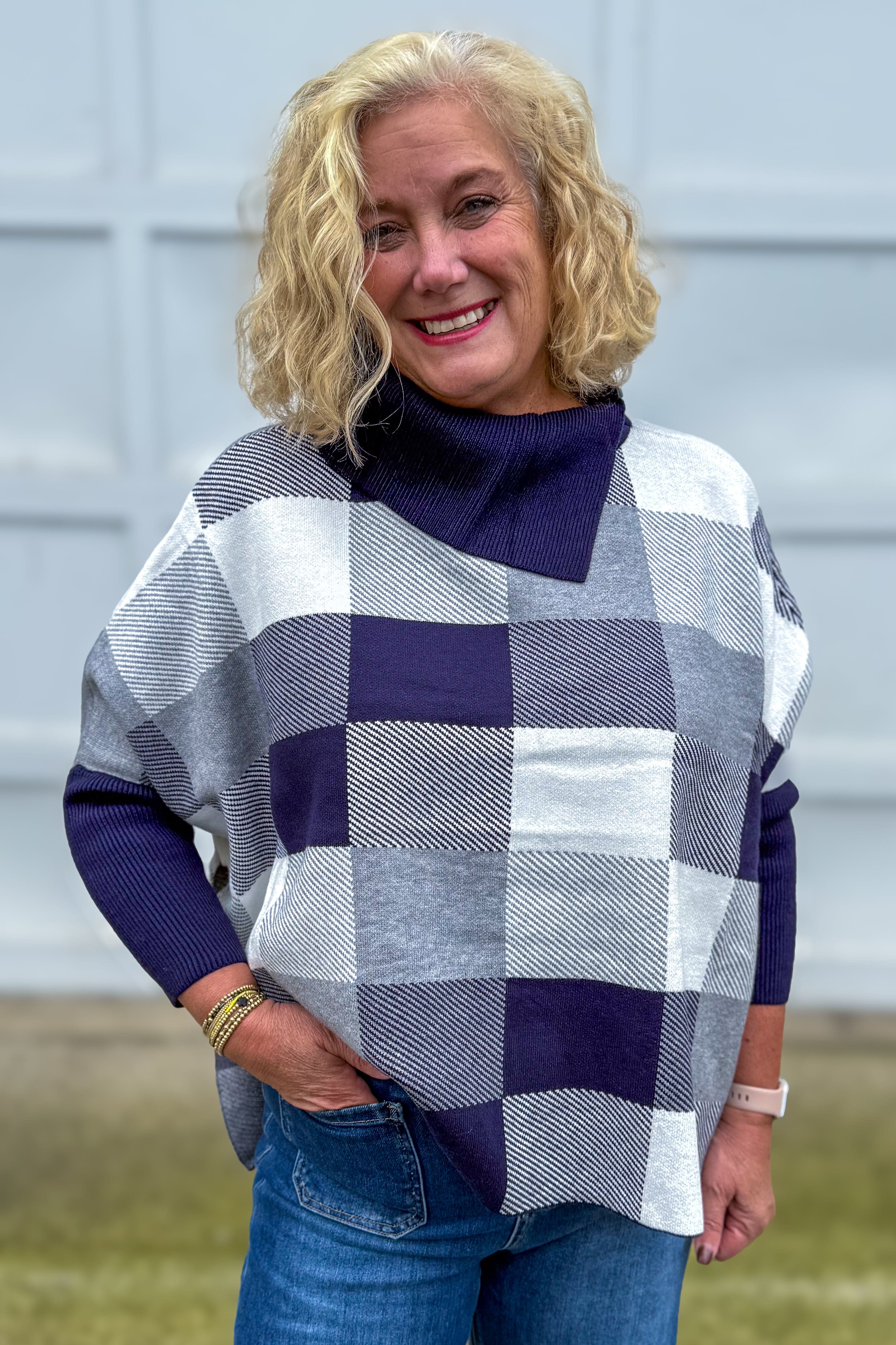 Navy Checker Poncho