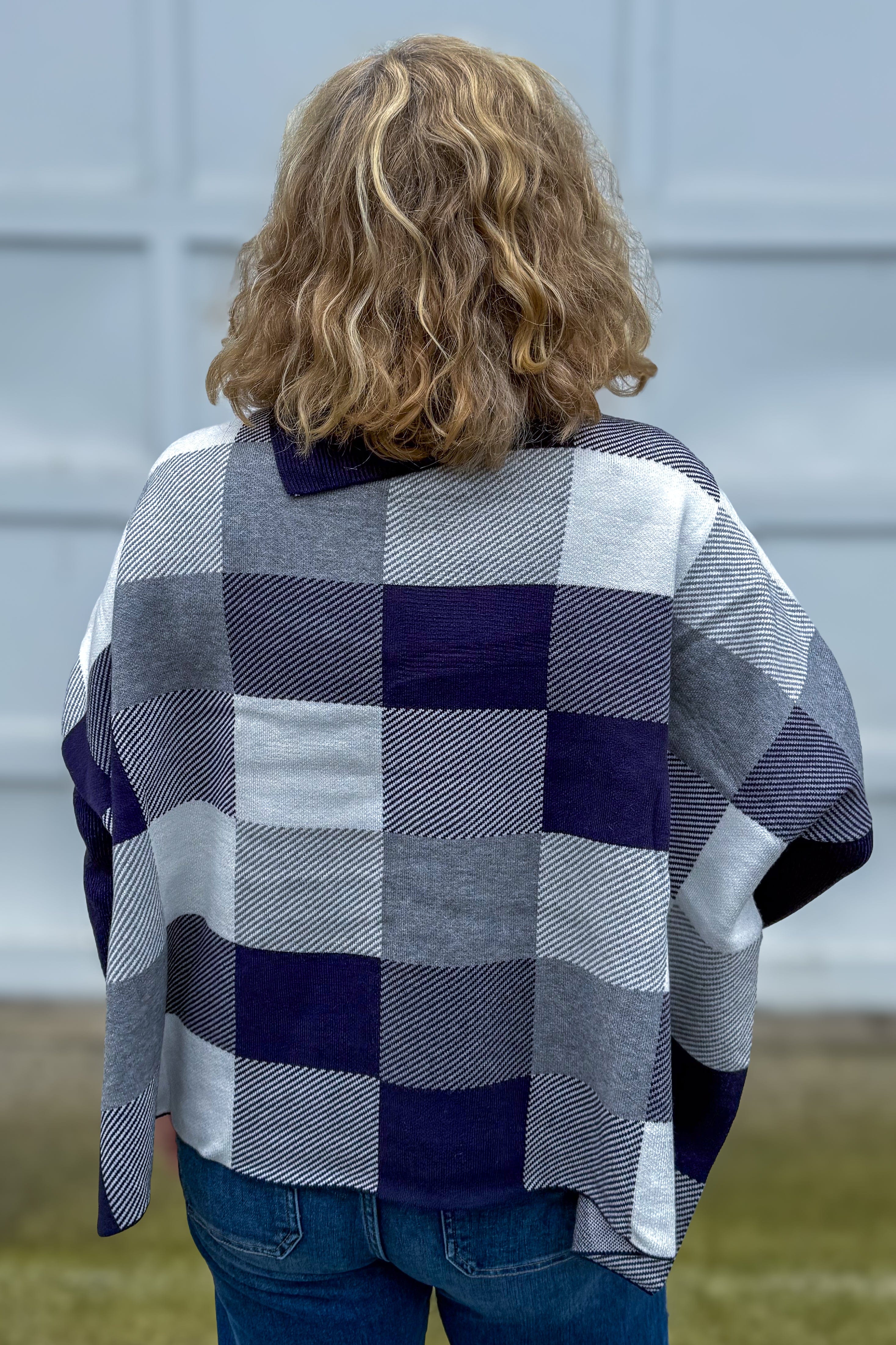 Navy Checker Poncho