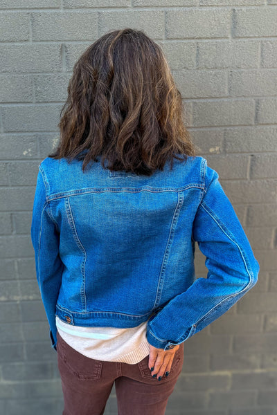 Dark Wash Contrasting Corduroy Collar Denim Jacket Back