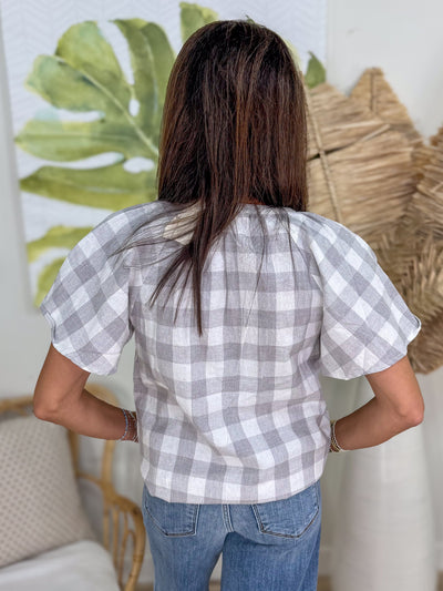 Gray Gingham Blouse back