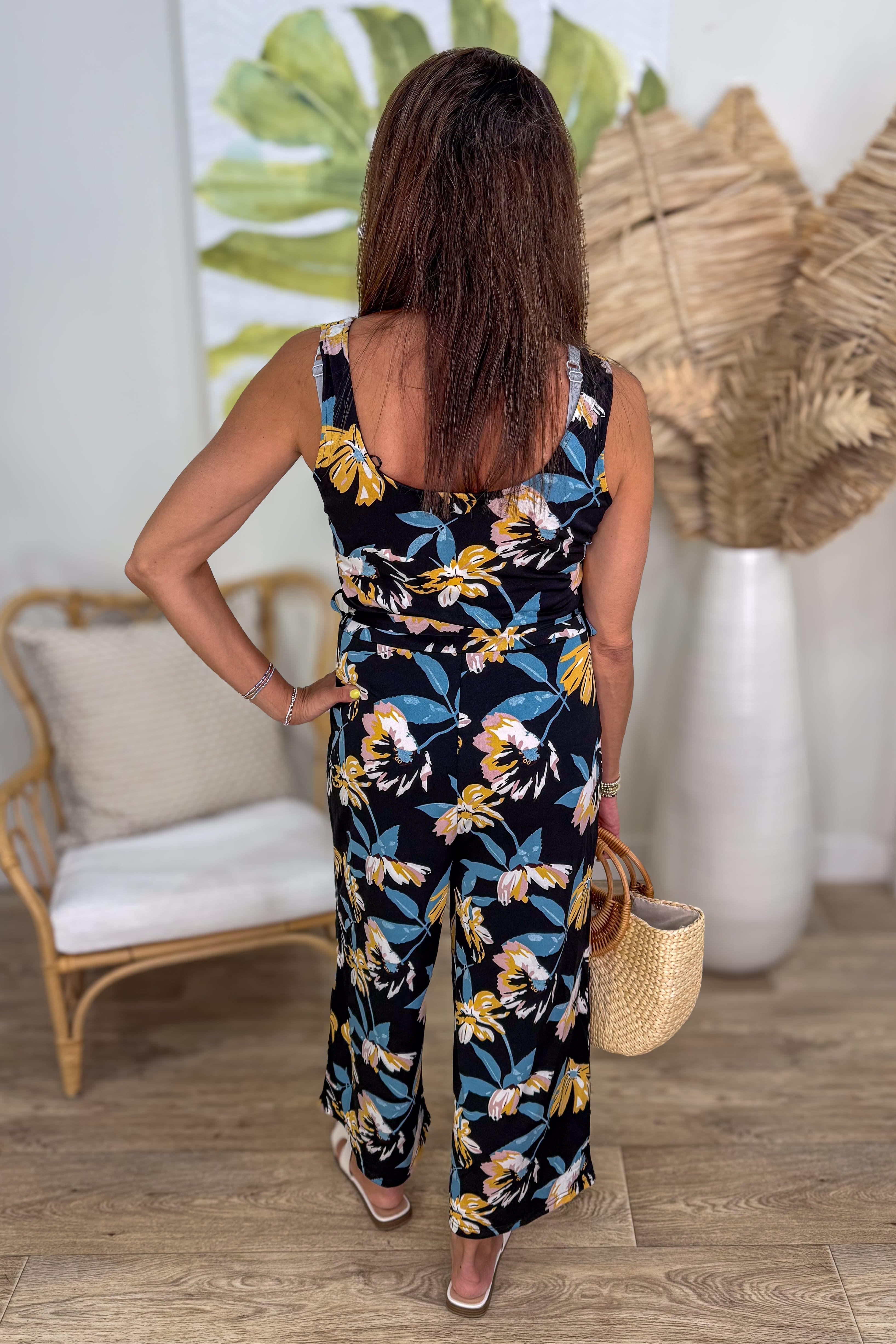 Black Floral Stretch Jumpsuit back