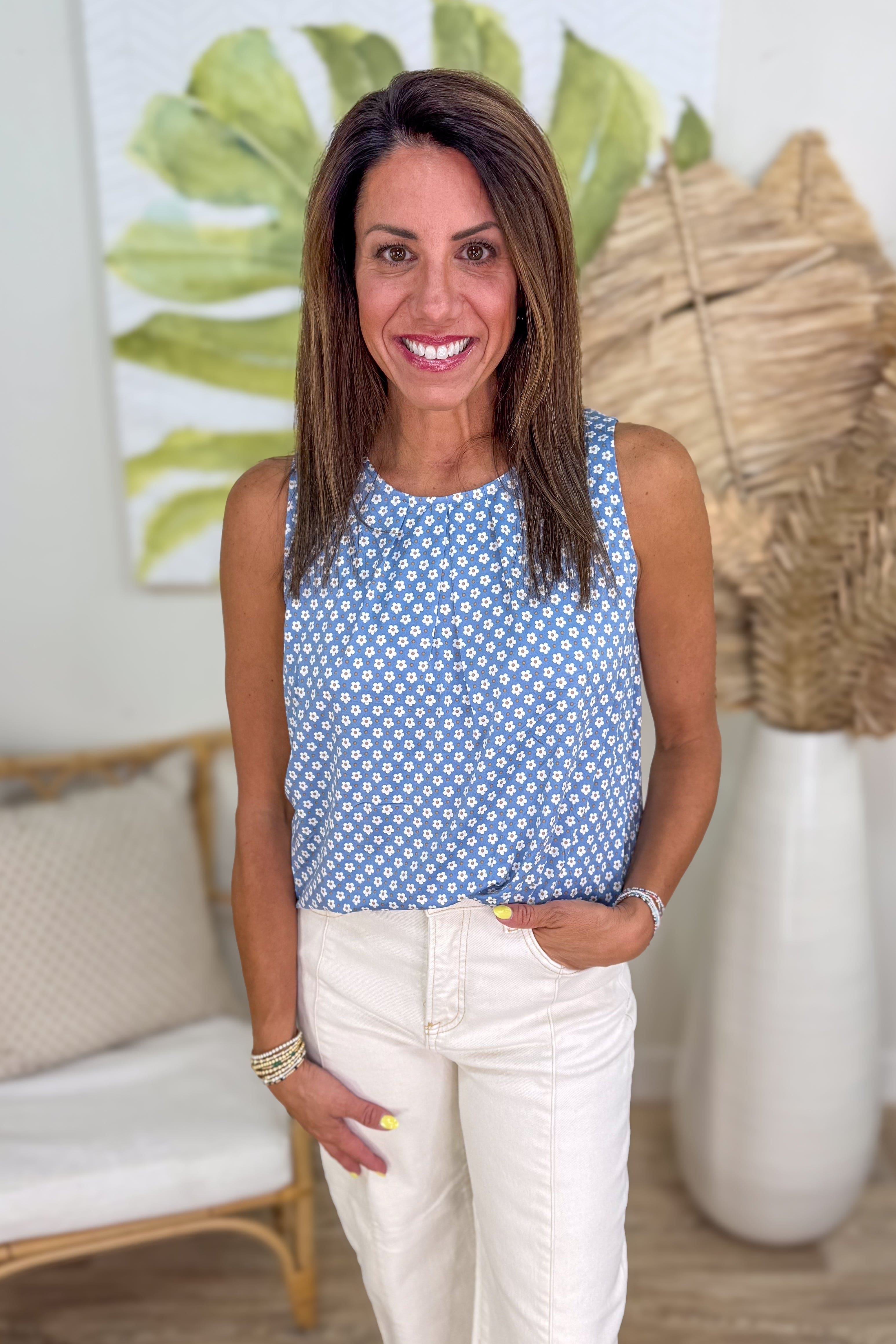 Blue Daisy Printed Tank Blouse