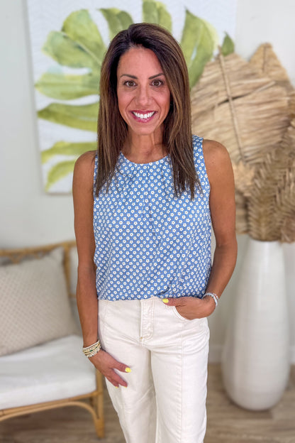 Blue Daisy Printed Tank Blouse