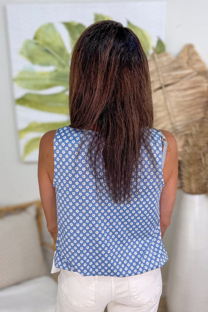 Blue Daisy Printed Tank Blouse back