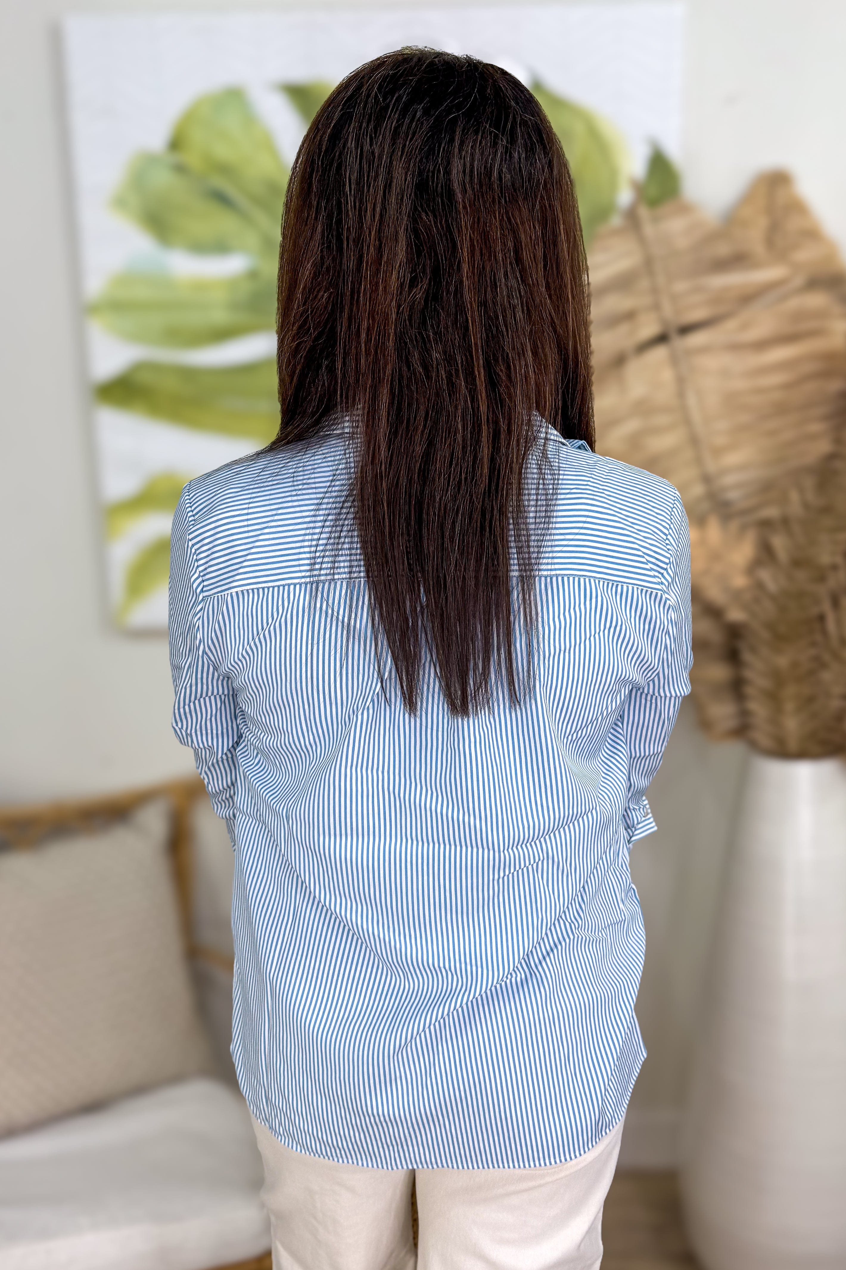 Blue & White Stripe Pocket Button Down Shirt back