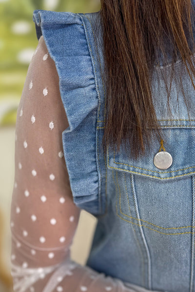Light Blue Ruffle Denim Vest detailed
