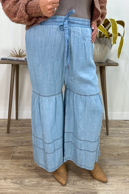 Washed Chambray Side Pockets Pant