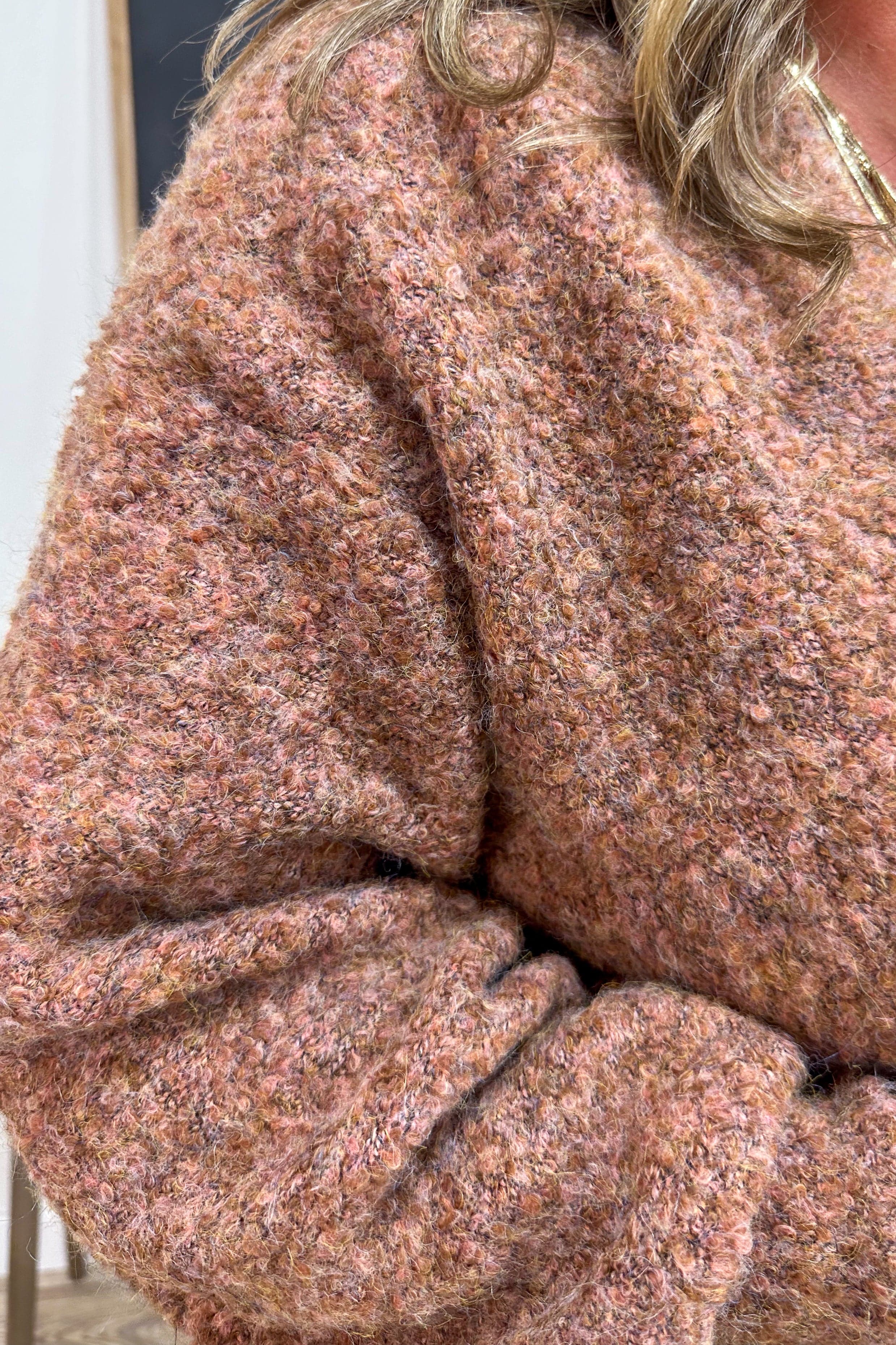 Rust Boucle Sweater Shrug detail