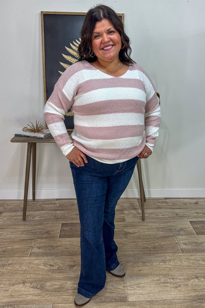 Dusty Pink & Ivory Stripe Sweater