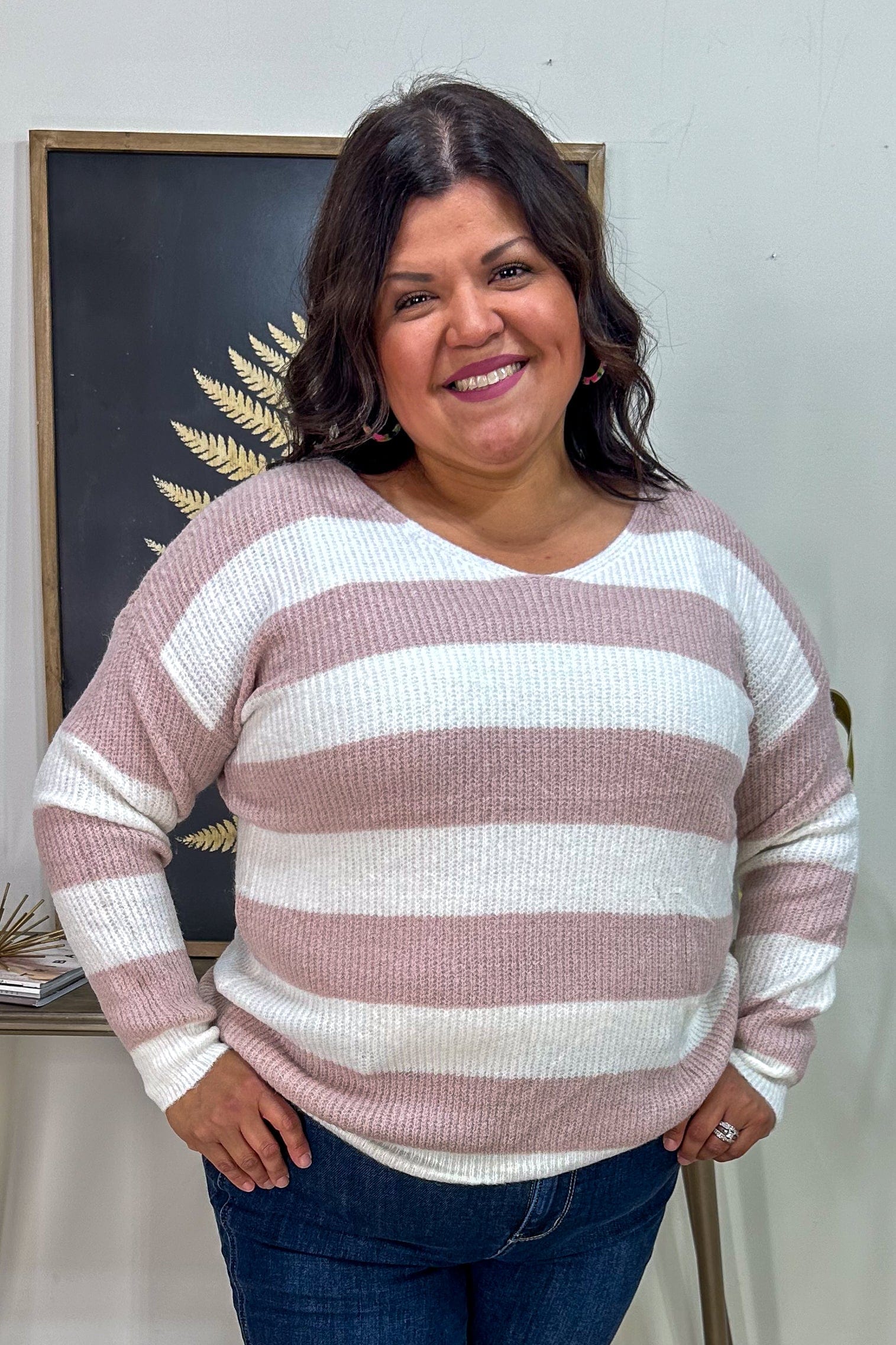 Dusty Pink & Ivory Stripe Sweater