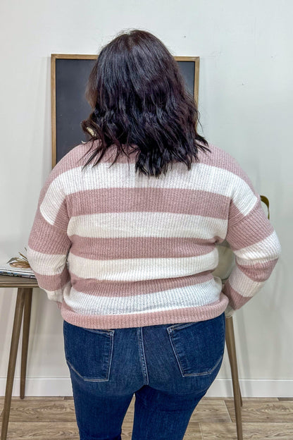 Dusty Pink & Ivory Stripe Sweater