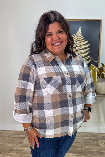 Beige & Grey Plaid Cozy Shirt