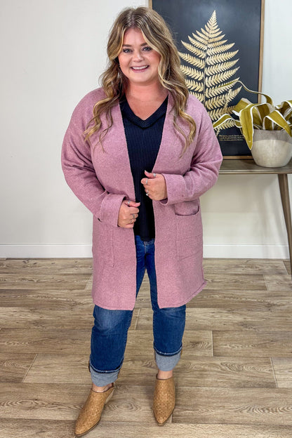 Mauve Sweater Cardigan with Pockets