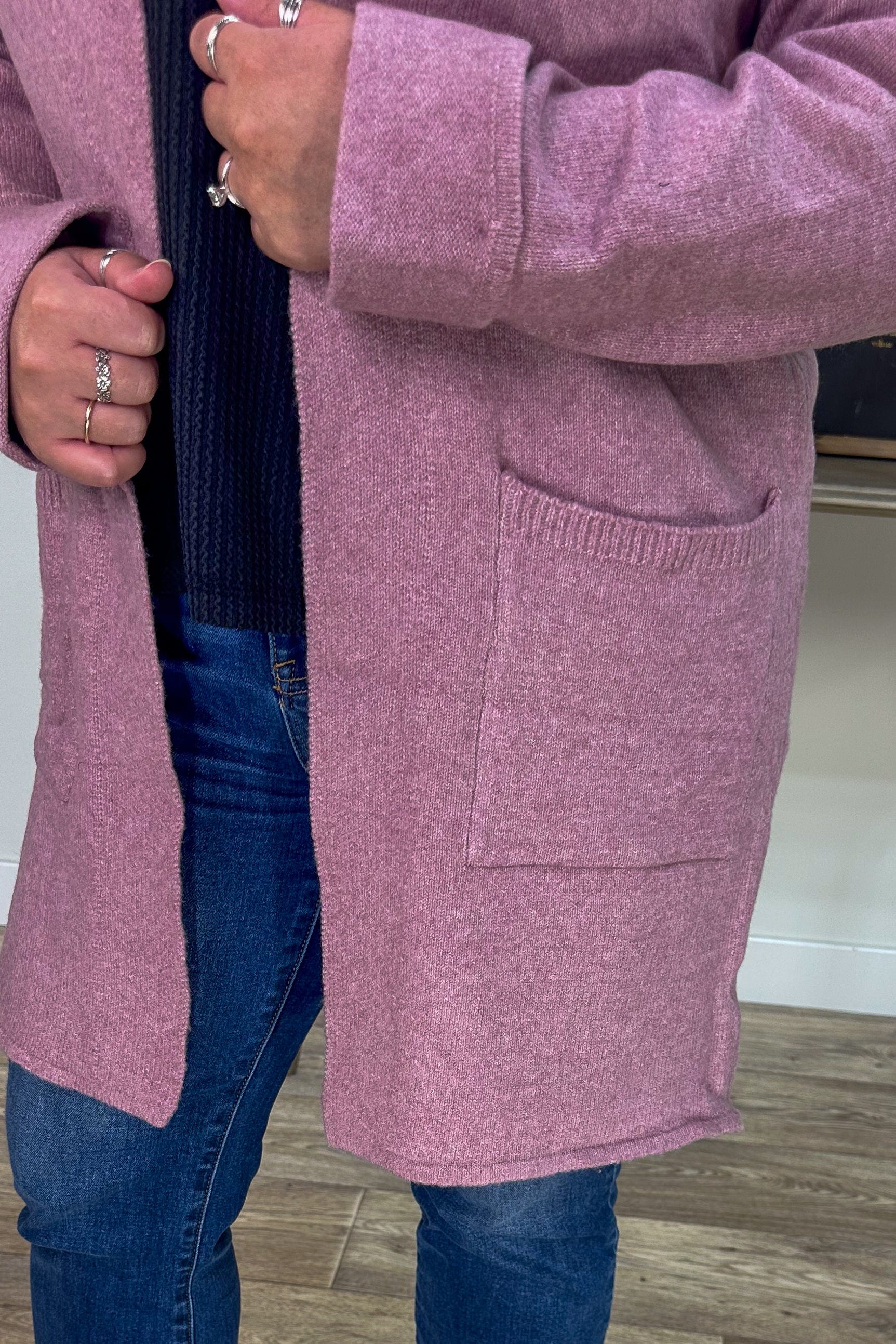 Mauve Sweater Cardigan with Pockets