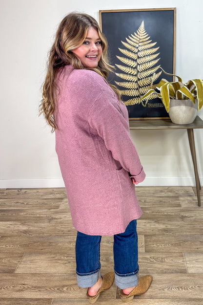 Mauve Sweater Cardigan with Pockets