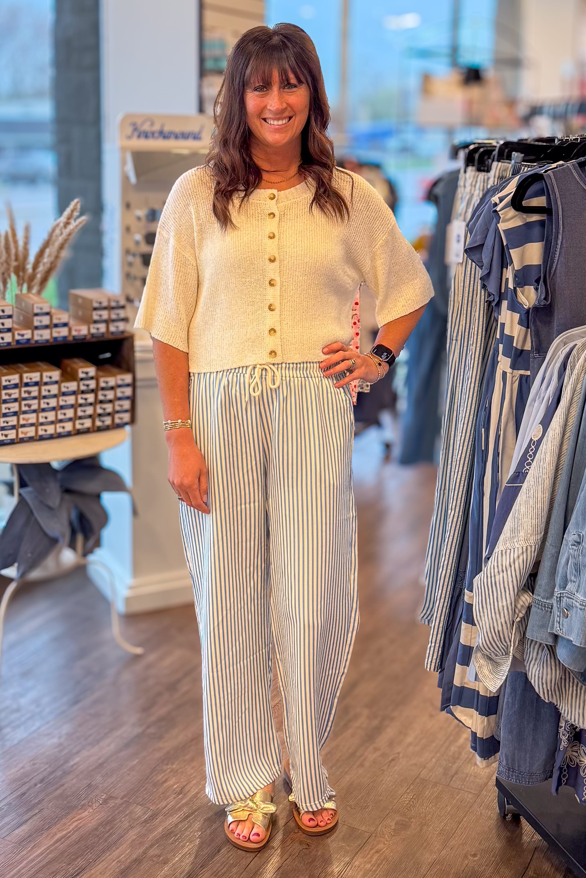 Blue Stripe Straight Leg Pants