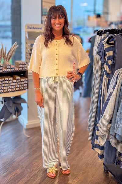 Blue Stripe Straight Leg Pants
