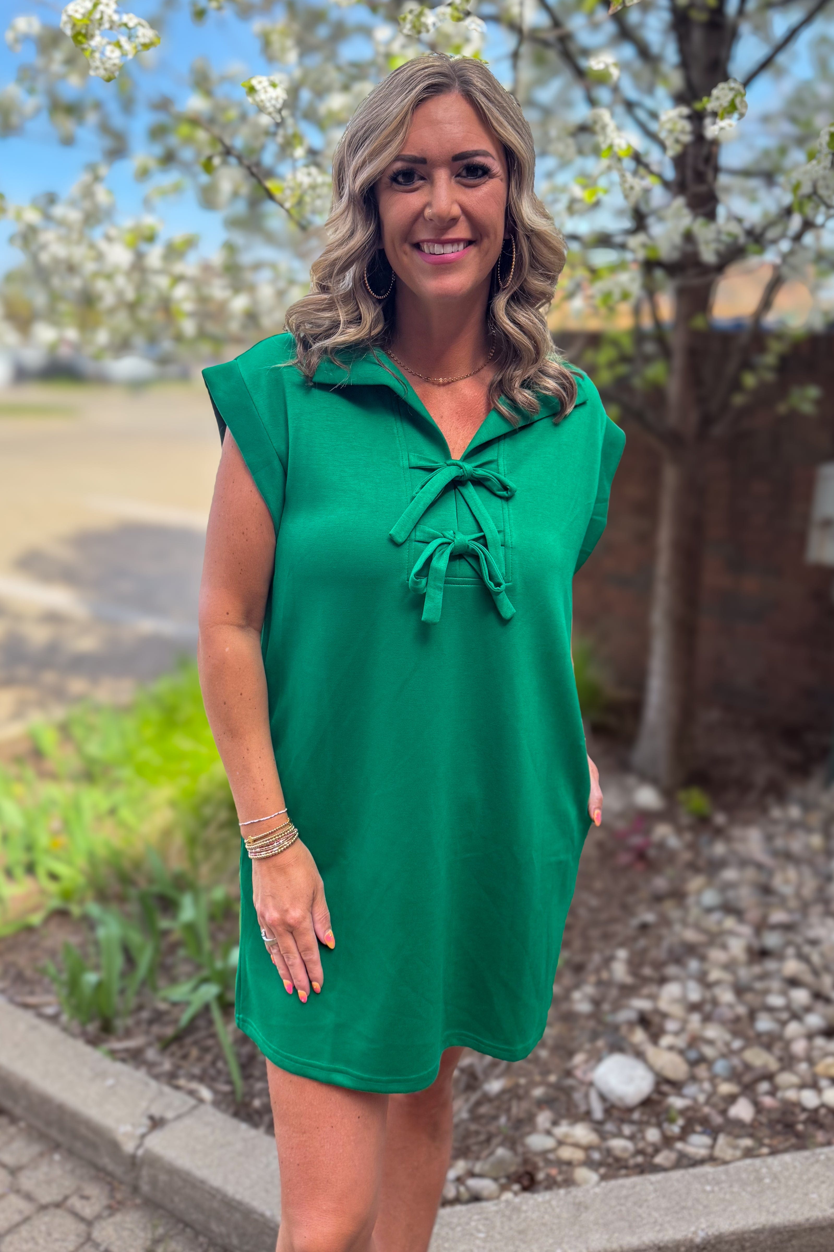 Green Scuba Bow Detail Dress