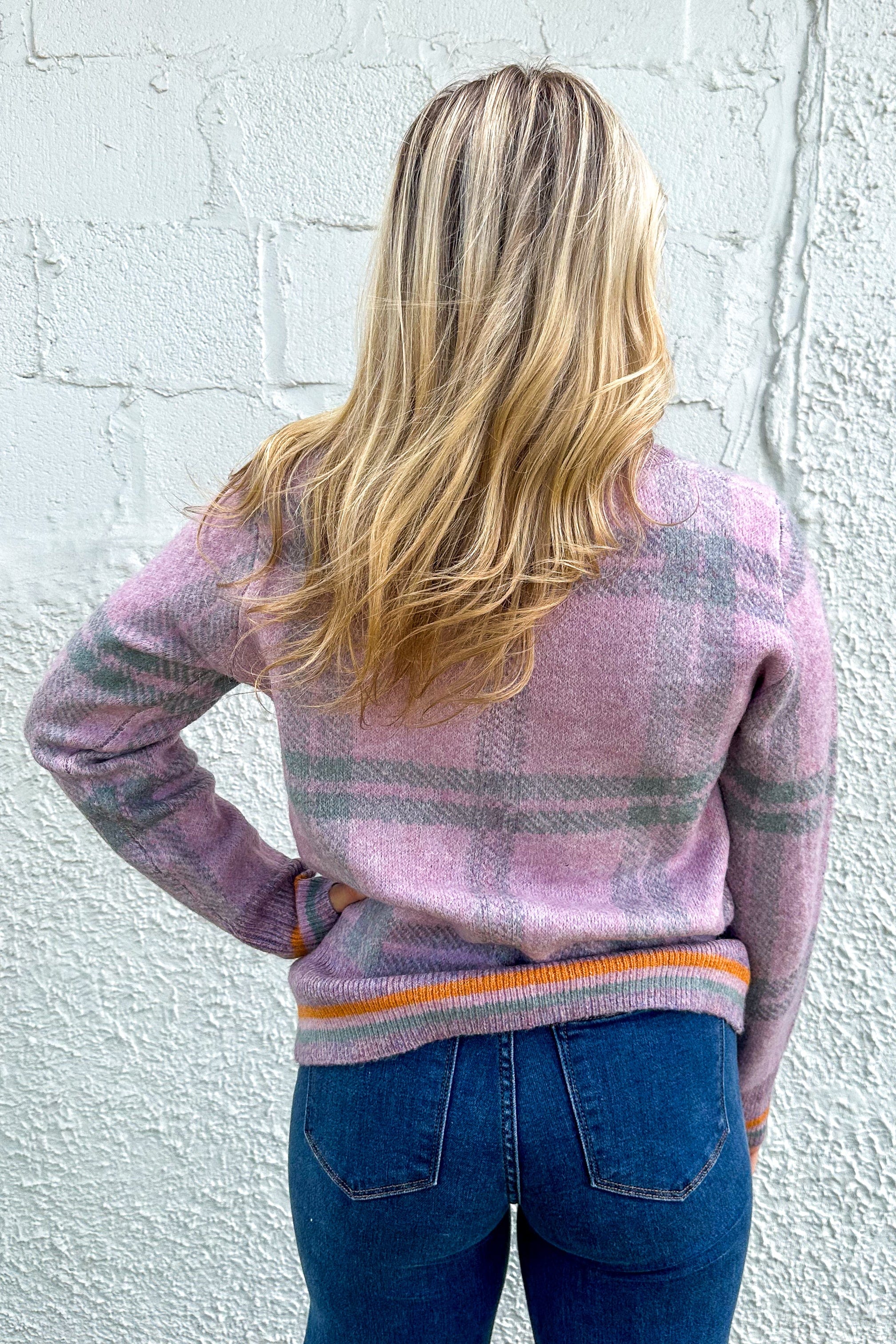 Lavender Checked Sweater back