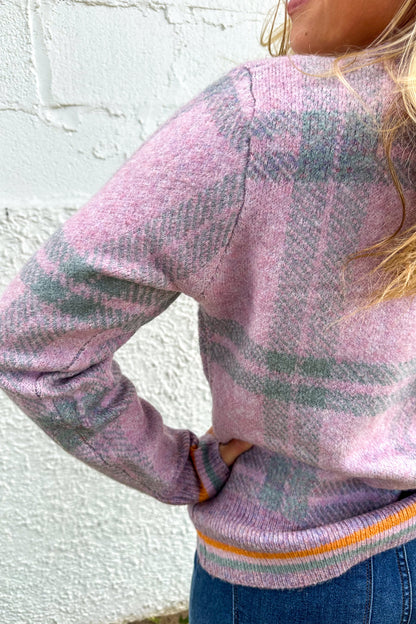 Lavender Checked Sweater detail