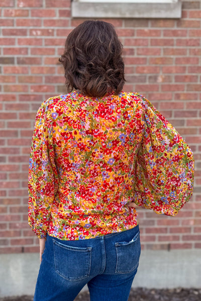 Orange Floral V-Neck Blouse back