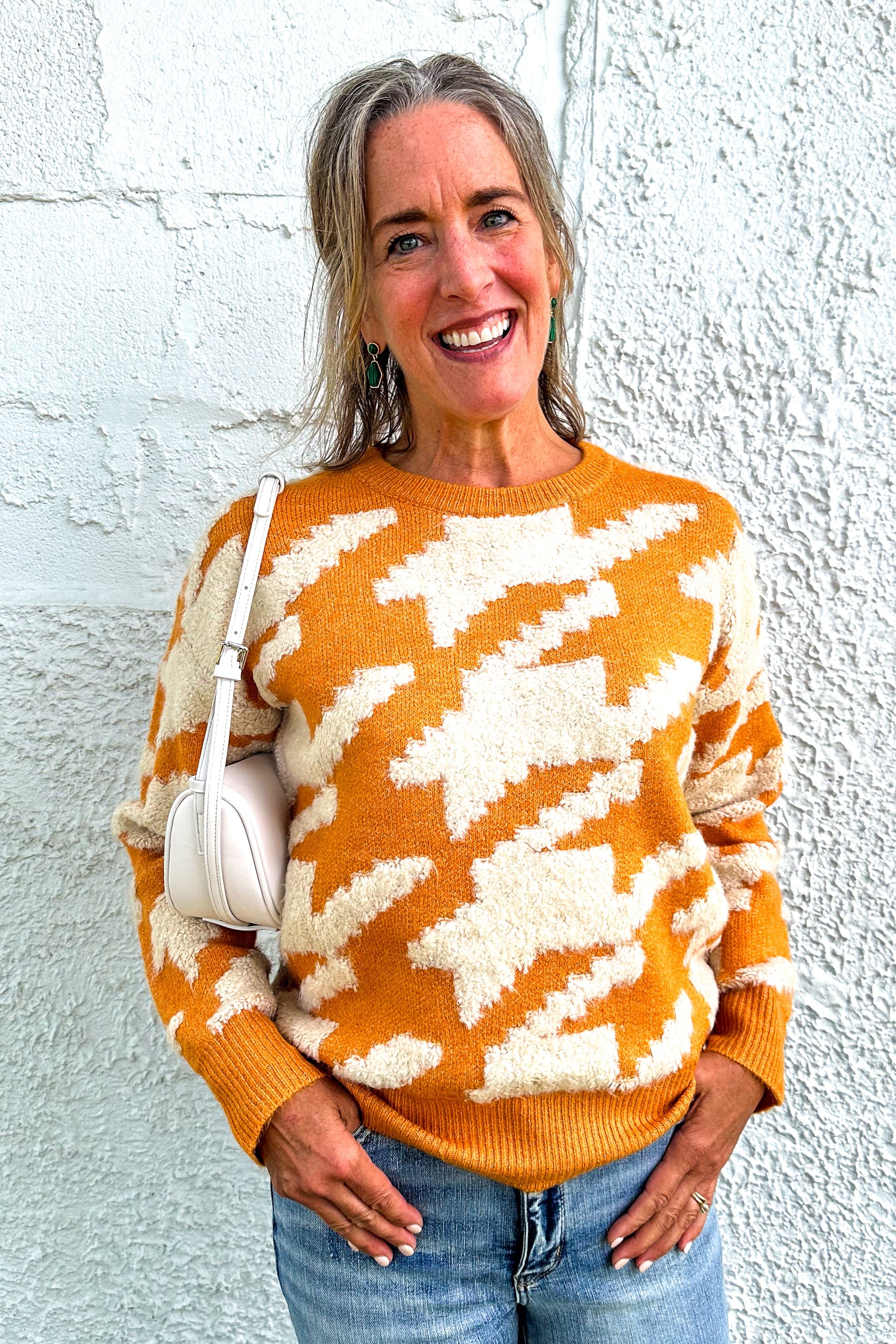 Orange & Almond Houndstooth Sweater