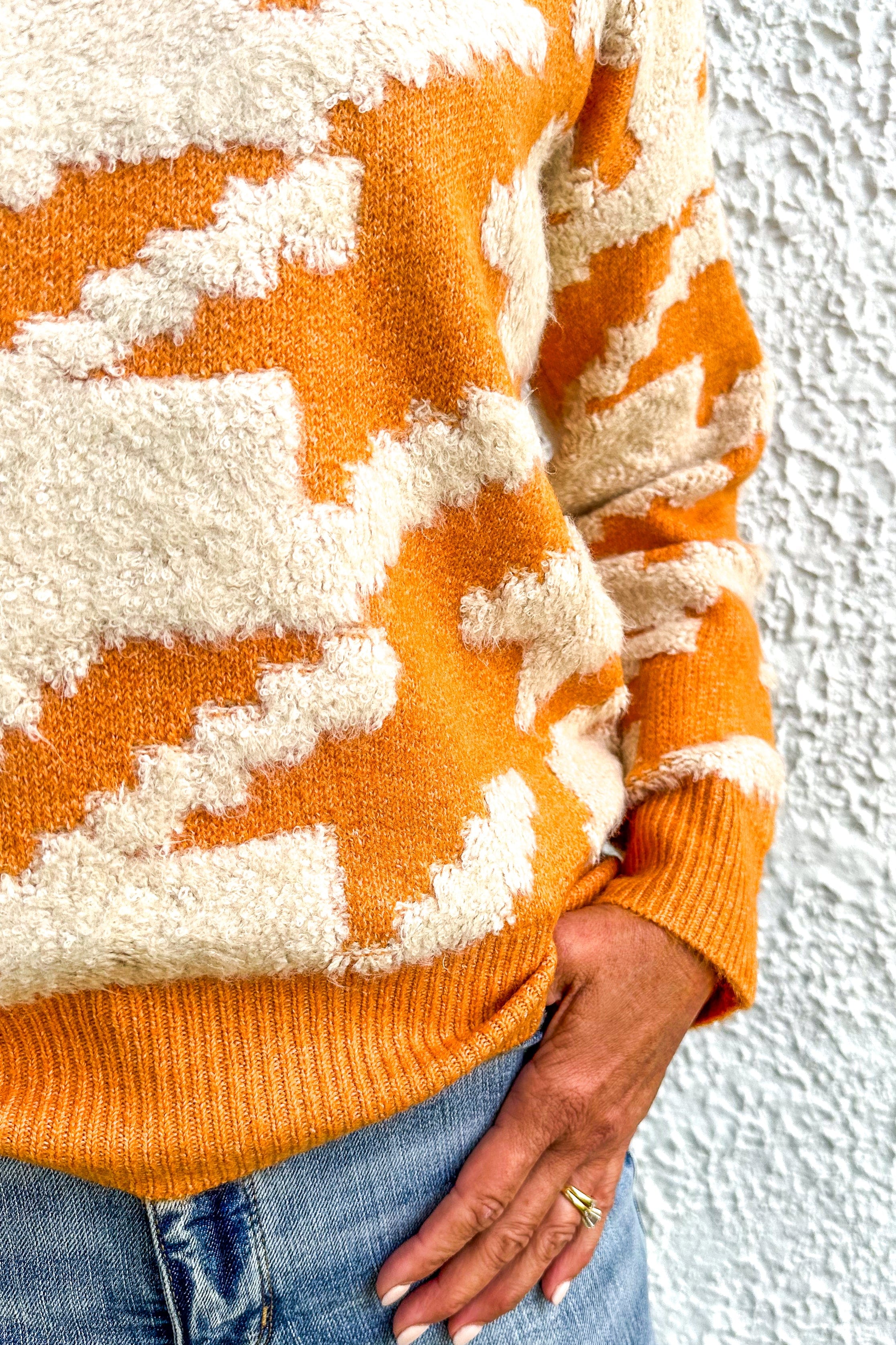 Orange & Almond Houndstooth Sweater detail