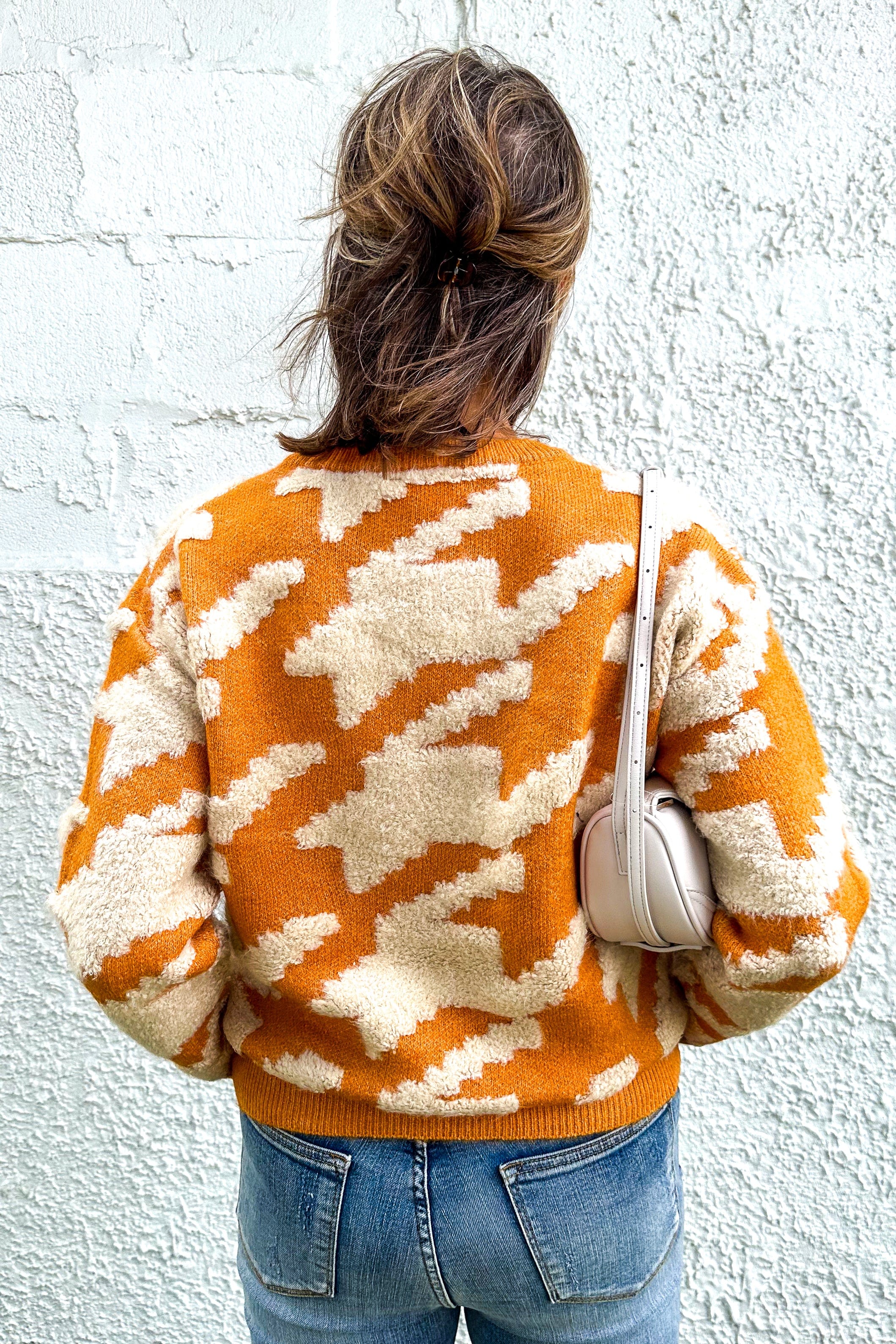 Orange & Almond Houndstooth Sweater back