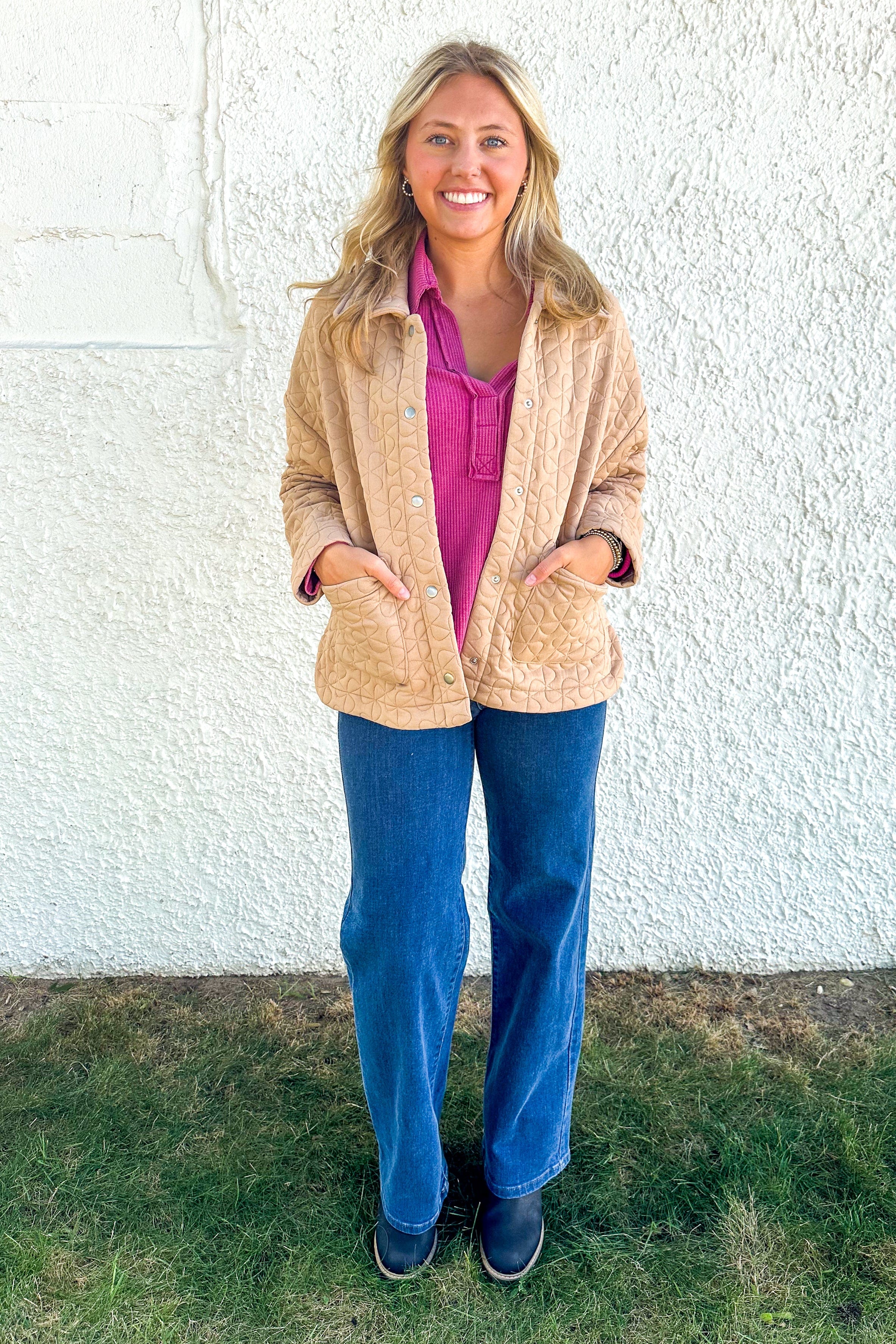 Taupe Textured Metal Button Up Jacket 