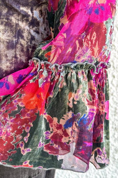 Grey Velvet Ruffle Sleeve Top sleeve detail