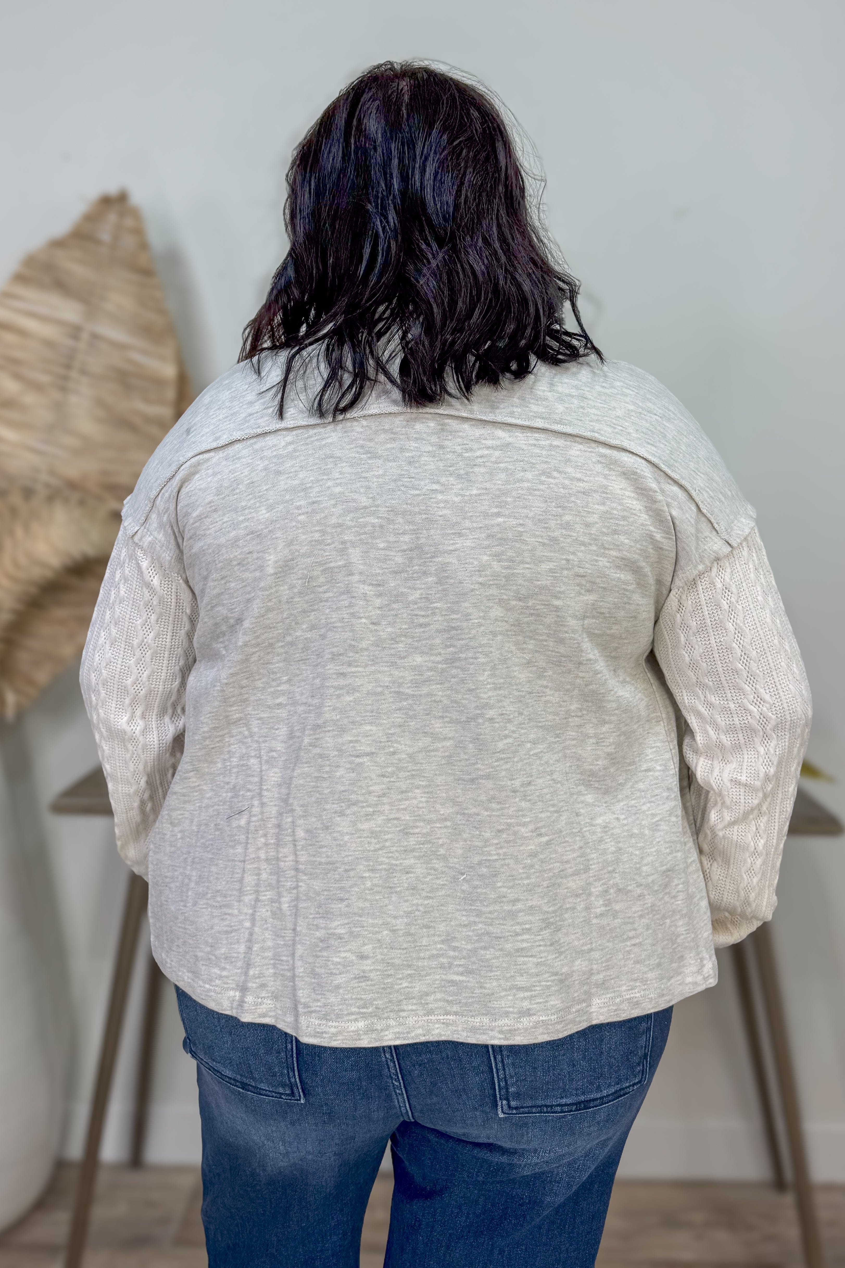Cable Texture Mix Terry Short Shacket back