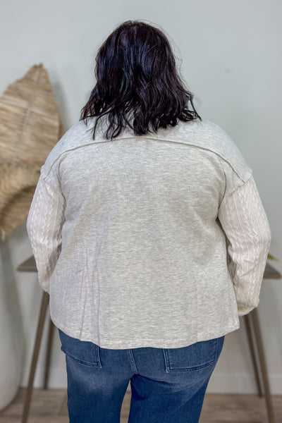 Cable Texture Mix Terry Short Shacket back