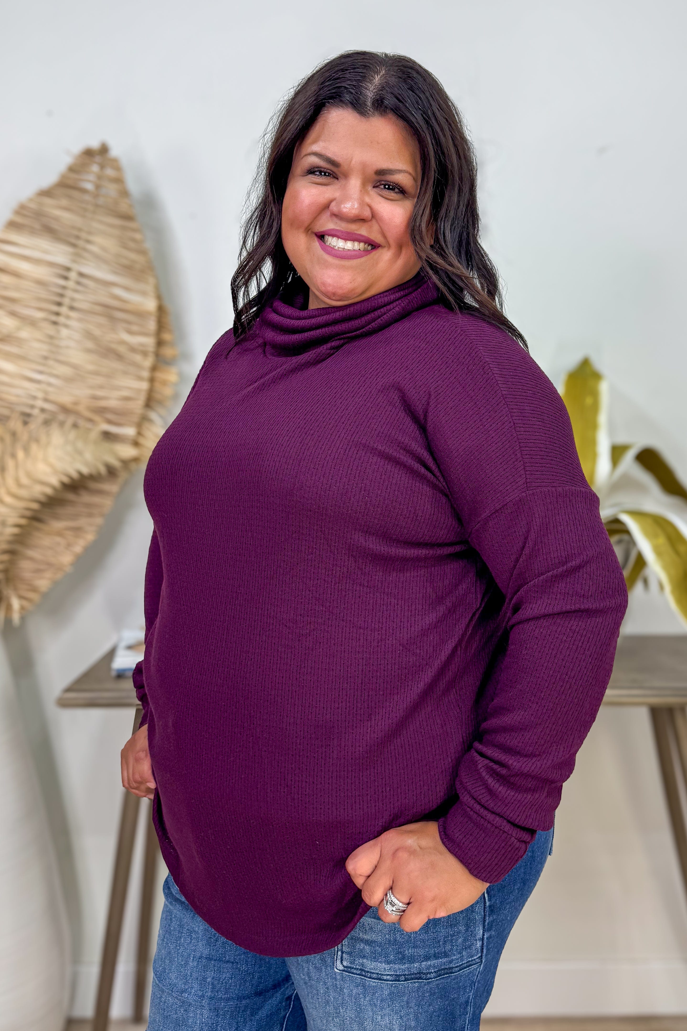 Wine Slouchy Cowl Neck Top