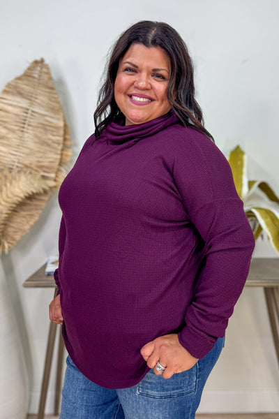 Wine Slouchy Cowl Neck Top