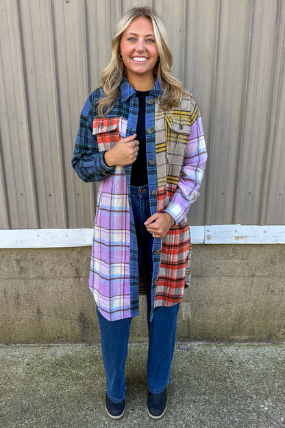 Lavender Mix Plaid Long Jacket