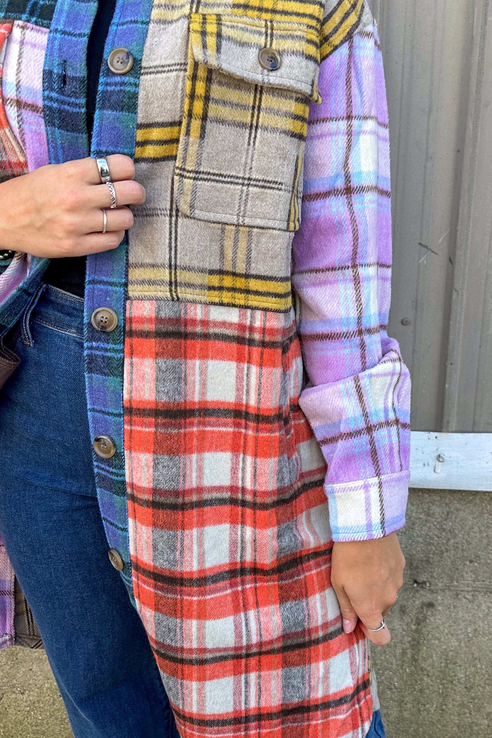 Lavender Mix Plaid Long Jacket detail
