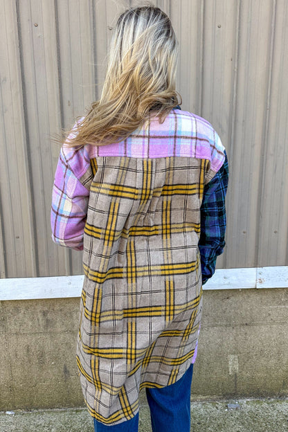 Lavender Mix Plaid Long Jacket back