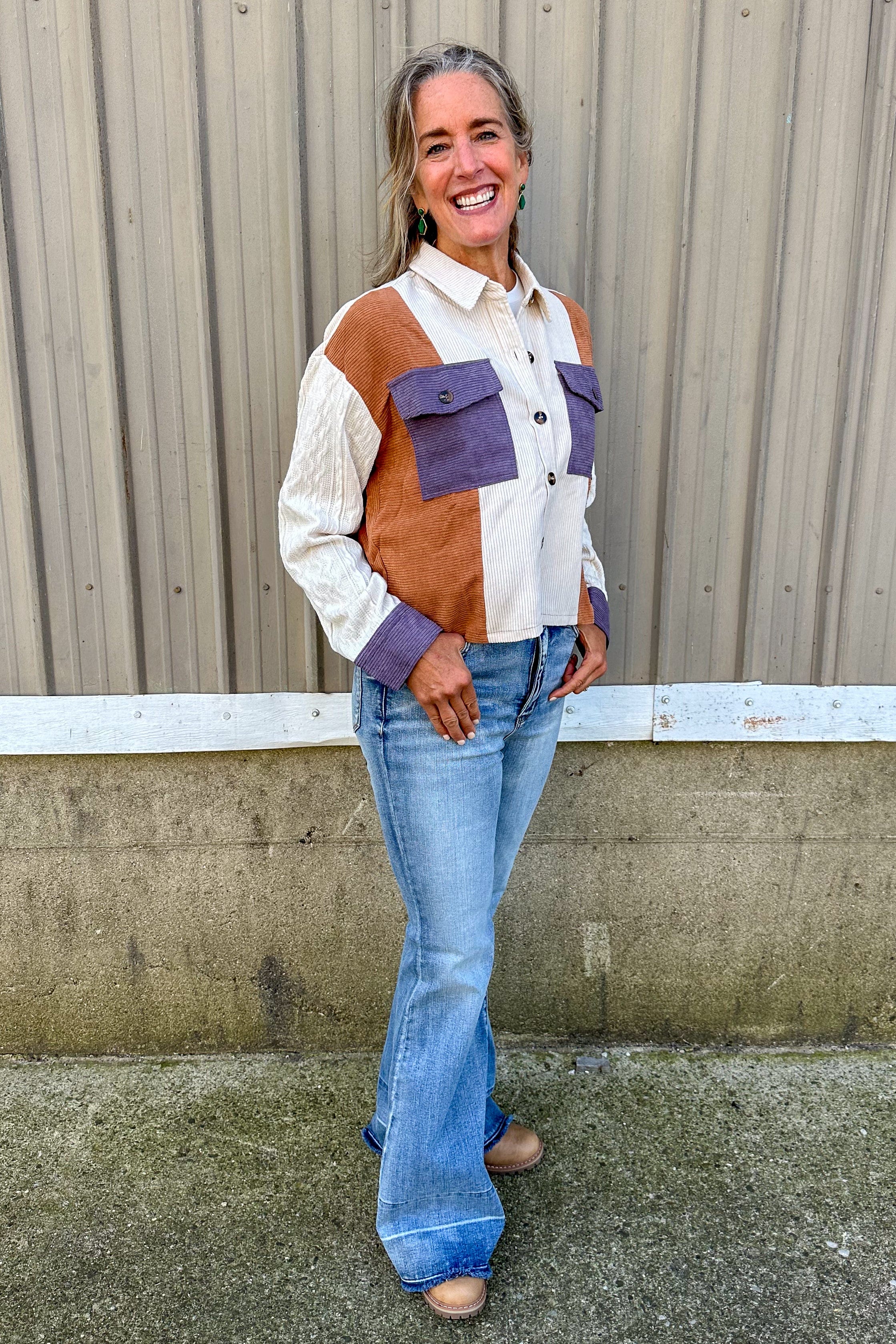 Cream & Rust Corduroy Jacket styled