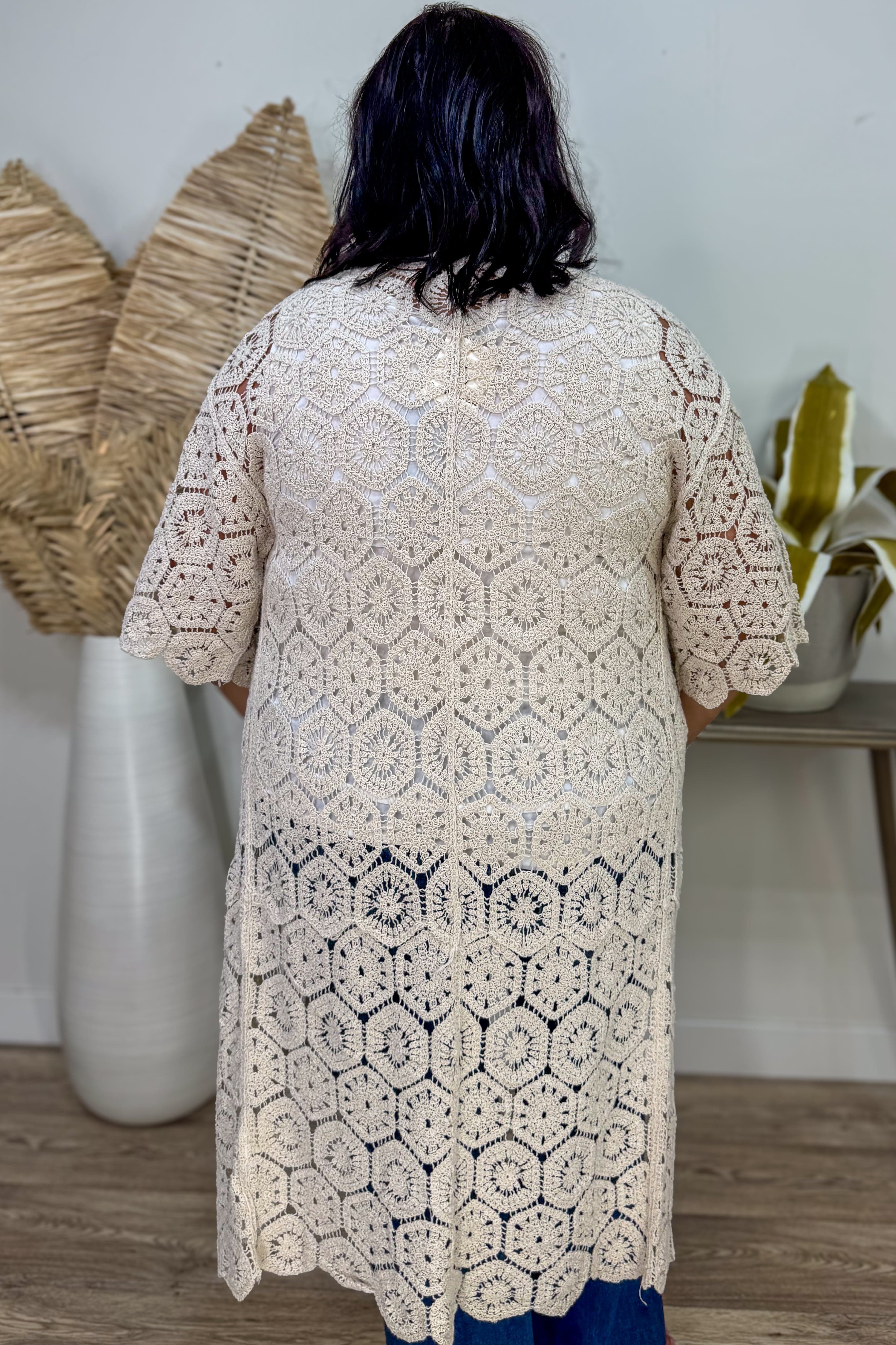 Ivory Crochet Kimono back