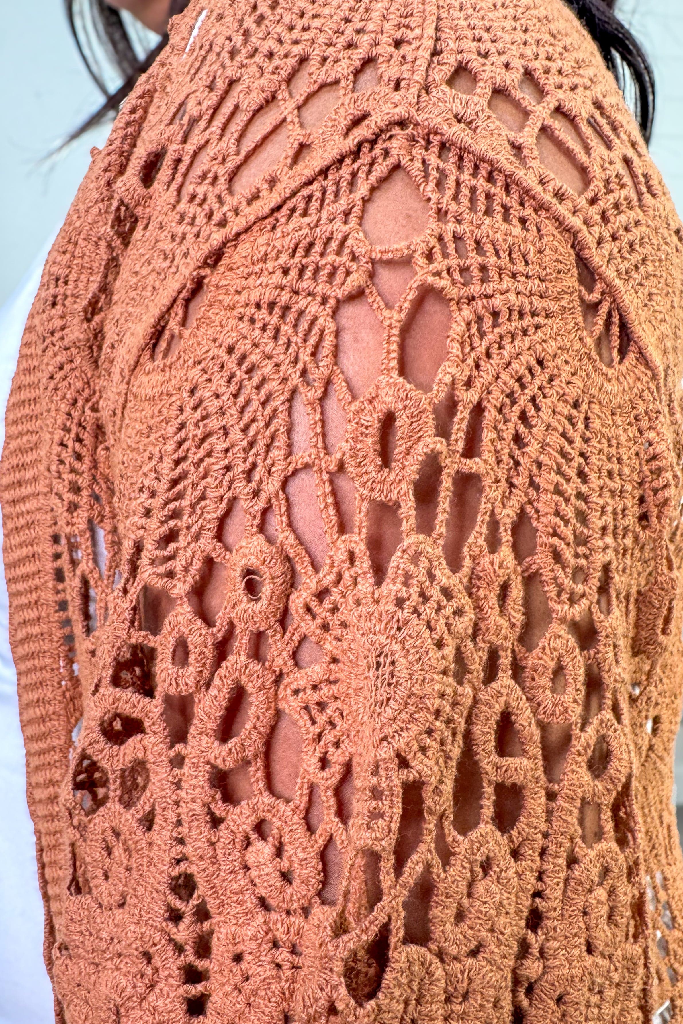 Rust Crochet Kimono details