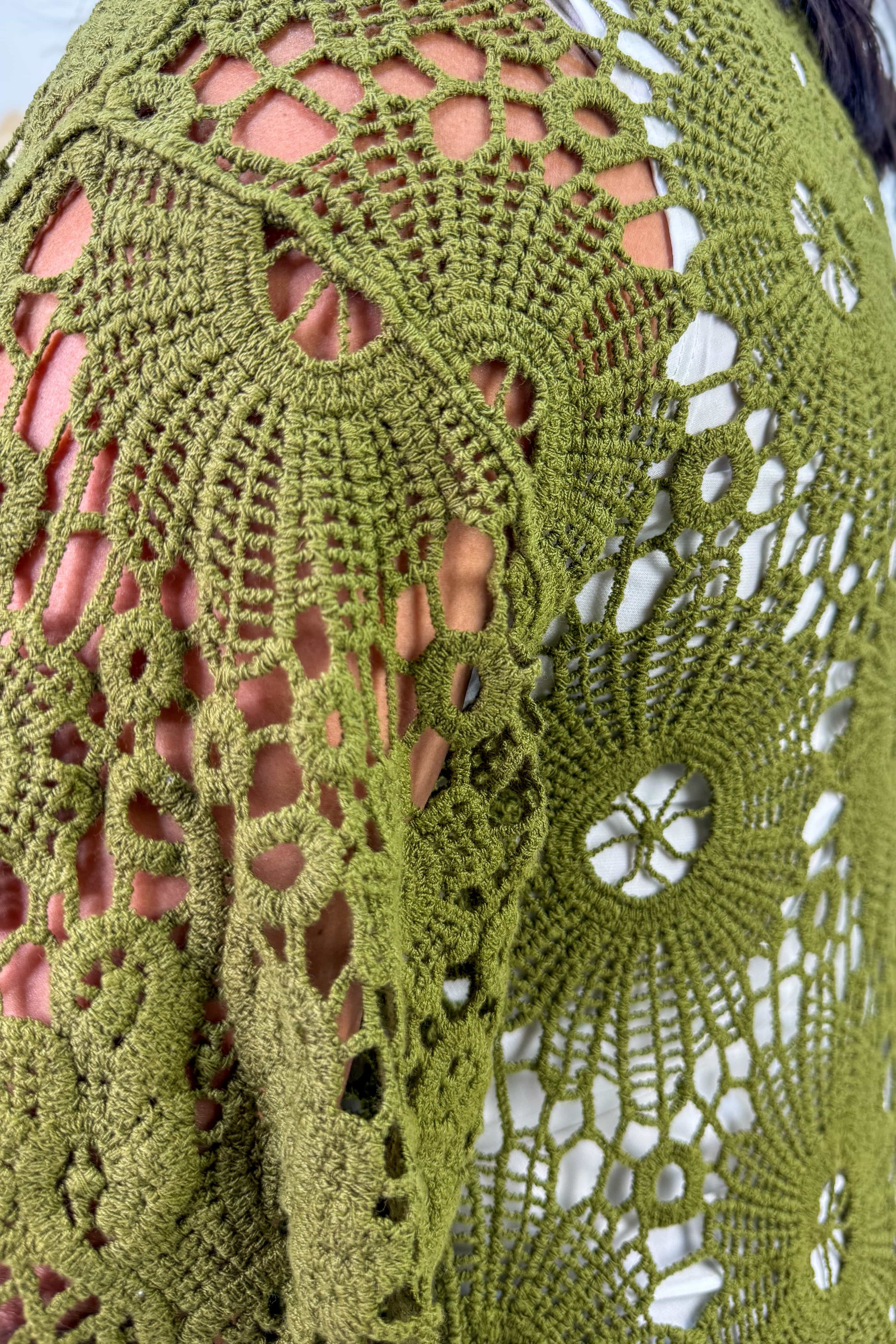 Olive Crochet Kimono detail