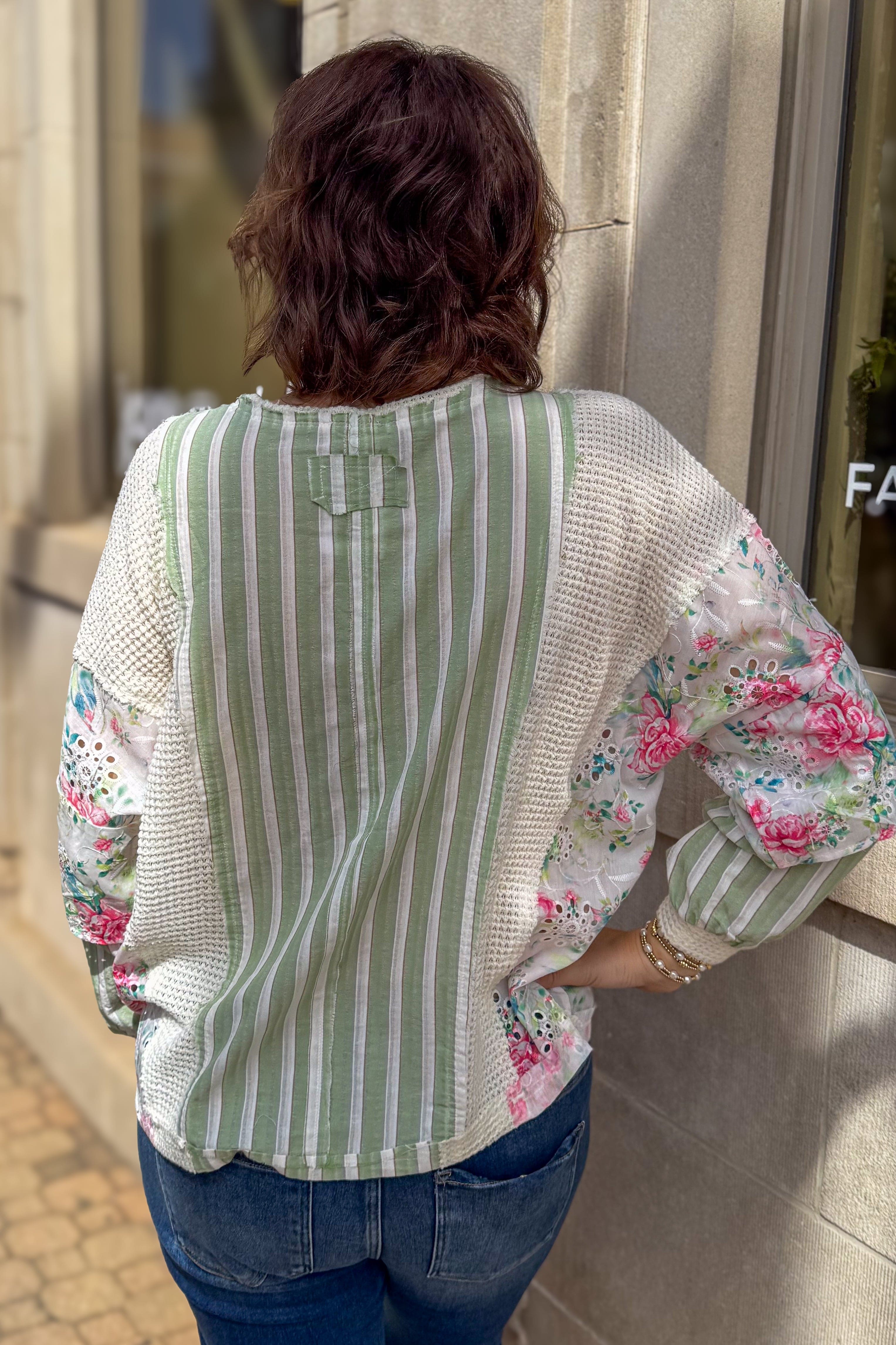 Sage Combo Print Pocket Top back