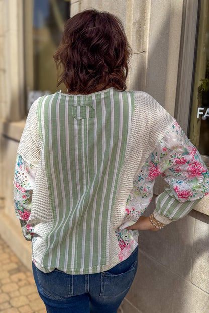 Sage Combo Print Pocket Top back